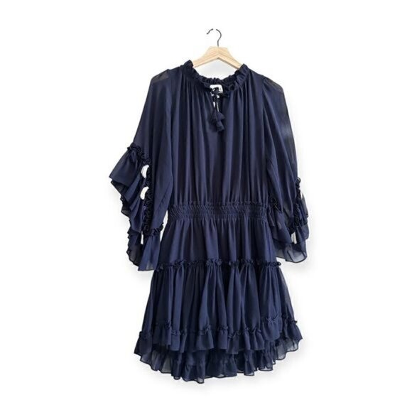 MISA Los Angeles Navy Ruffle Ximena Dress, Size - Picture 2 of 15
